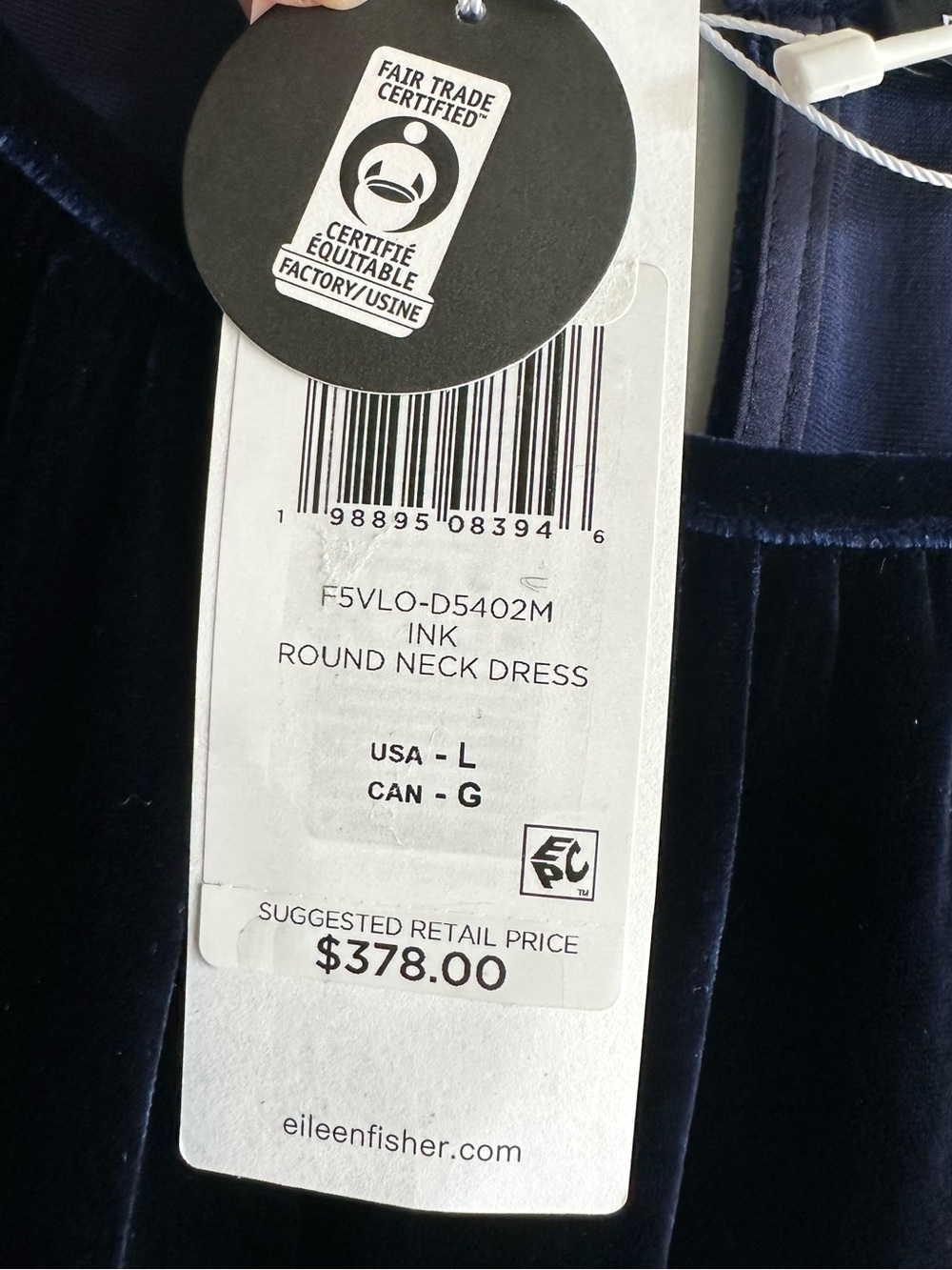 Eileen Fisher Navy Blue Velvet Dress Gown Sleeveless Size Large NWT - Picture 5 of 7